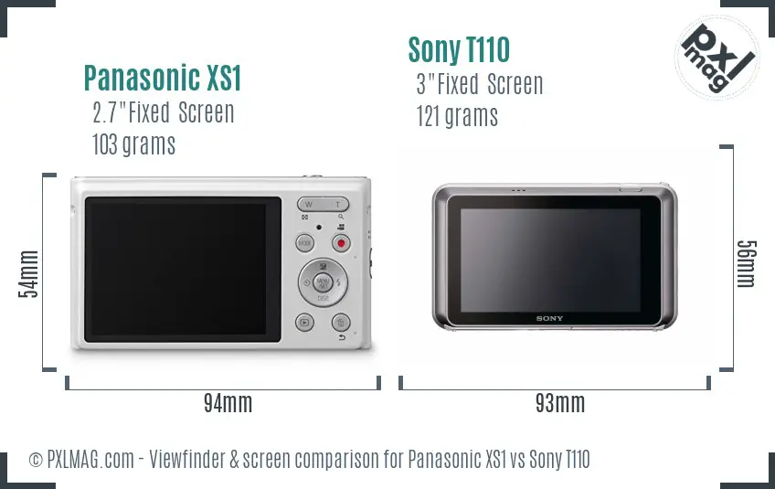 Panasonic XS1 vs Sony T110 Screen and Viewfinder comparison