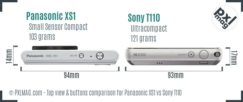 Panasonic XS1 vs Sony T110 top view buttons comparison