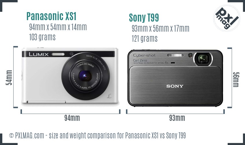 Panasonic XS1 vs Sony T99 size comparison