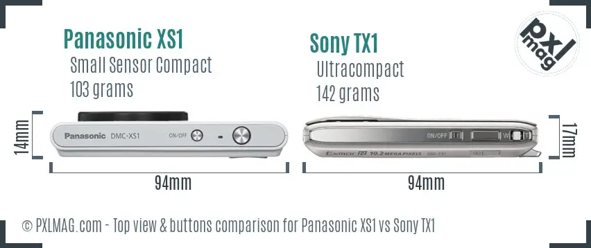 Panasonic XS1 vs Sony TX1 top view buttons comparison