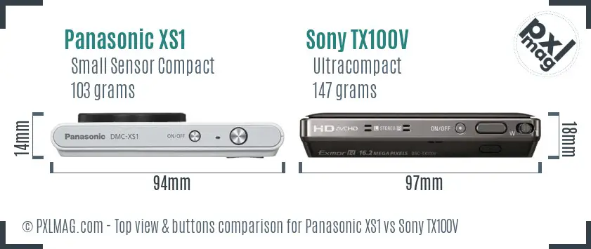 Panasonic XS1 vs Sony TX100V top view buttons comparison