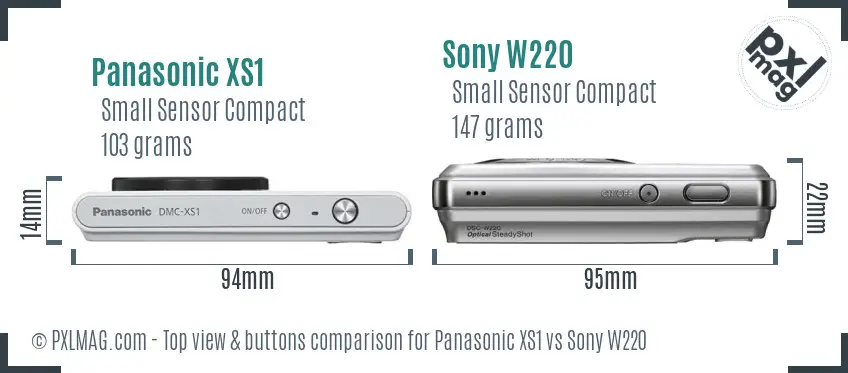 Panasonic XS1 vs Sony W220 top view buttons comparison Panasonic XS1 vs Sony W220 top view buttons comparison