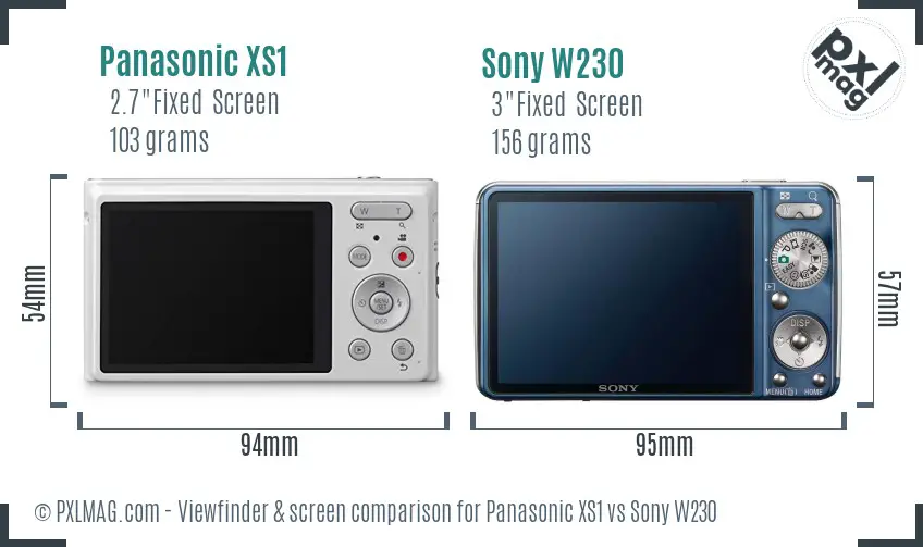Panasonic XS1 vs Sony W230 Screen and Viewfinder comparison