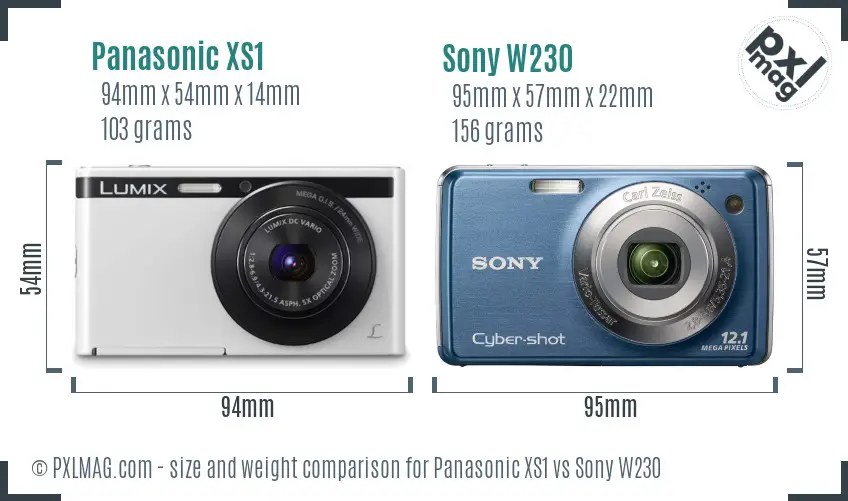 Panasonic XS1 vs Sony W230 size comparison