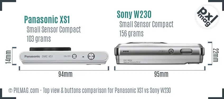 Panasonic XS1 vs Sony W230 top view buttons comparison