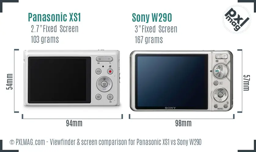 Panasonic XS1 vs Sony W290 Screen and Viewfinder comparison