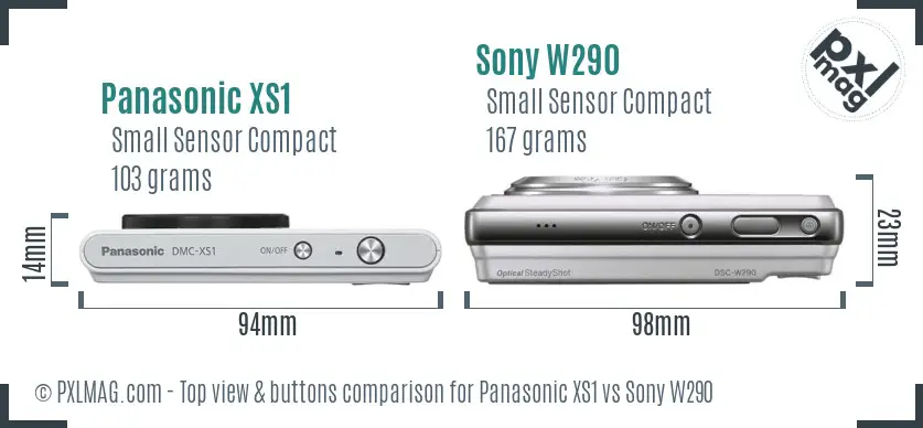 Panasonic XS1 vs Sony W290 top view buttons comparison