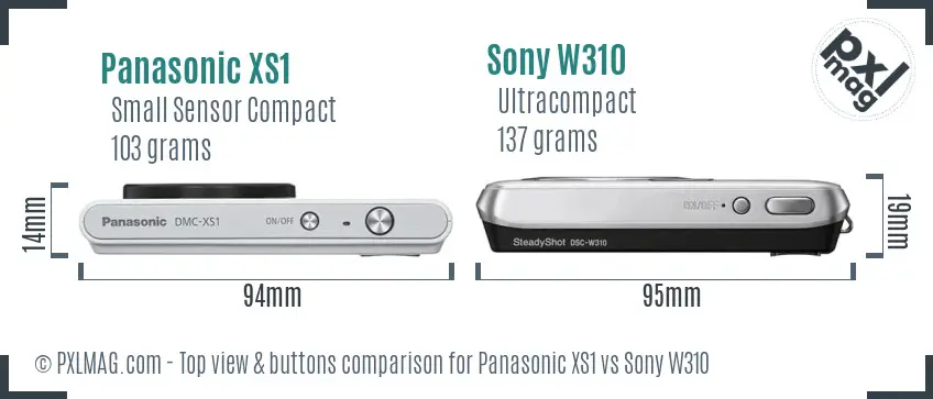 Panasonic XS1 vs Sony W310 top view buttons comparison Panasonic XS1 vs Sony W310 top view buttons comparison