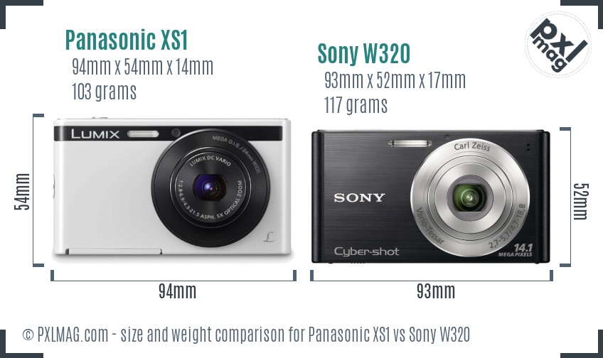 Panasonic XS1 vs Sony W320 size comparison
