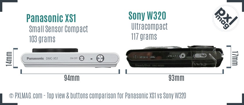 Panasonic XS1 vs Sony W320 top view buttons comparison