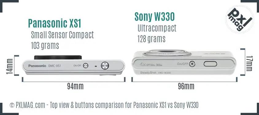 Panasonic XS1 vs Sony W330 top view buttons comparison