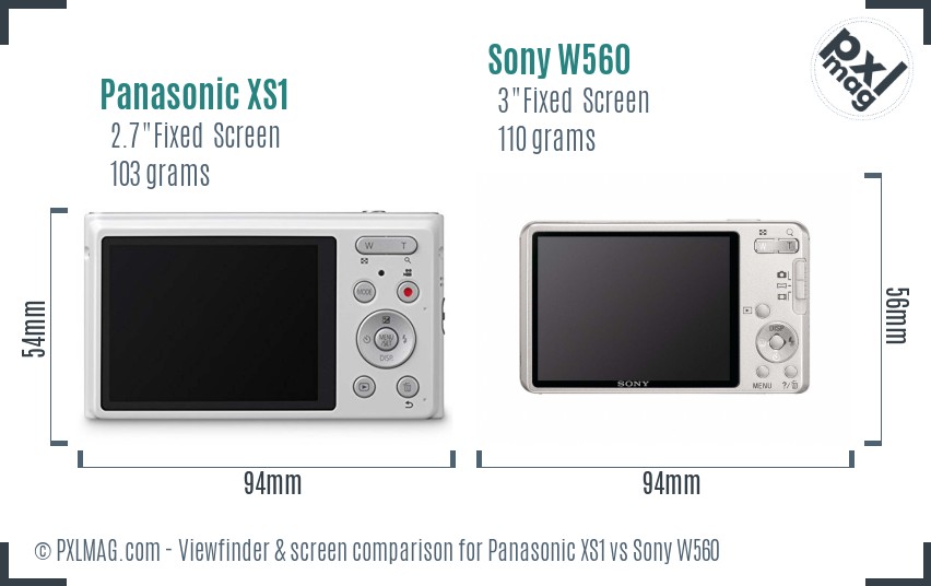Panasonic XS1 vs Sony W560 Screen and Viewfinder comparison