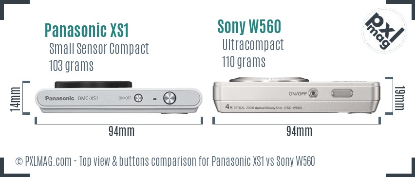 Panasonic XS1 vs Sony W560 top view buttons comparison