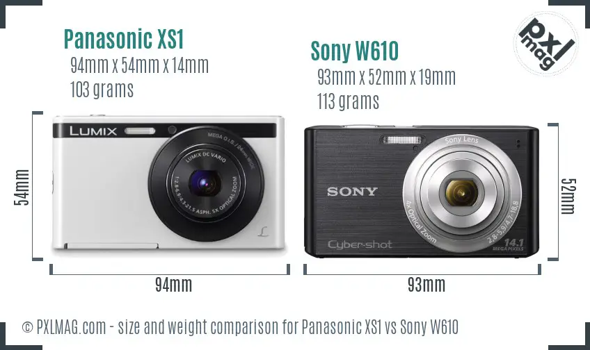 Panasonic XS1 vs Sony W610 size comparison