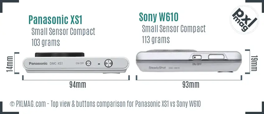 Panasonic XS1 vs Sony W610 top view buttons comparison