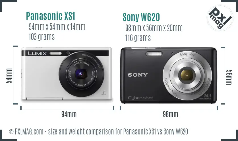 Panasonic XS1 vs Sony W620 size comparison