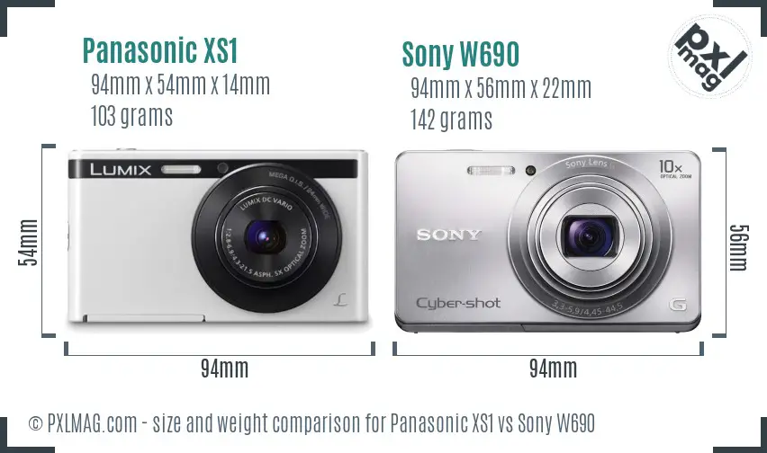 Panasonic XS1 vs Sony W690 size comparison