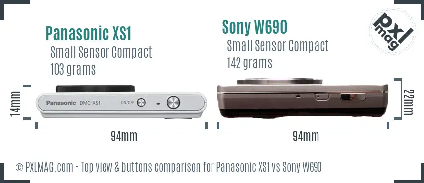 Panasonic XS1 vs Sony W690 top view buttons comparison