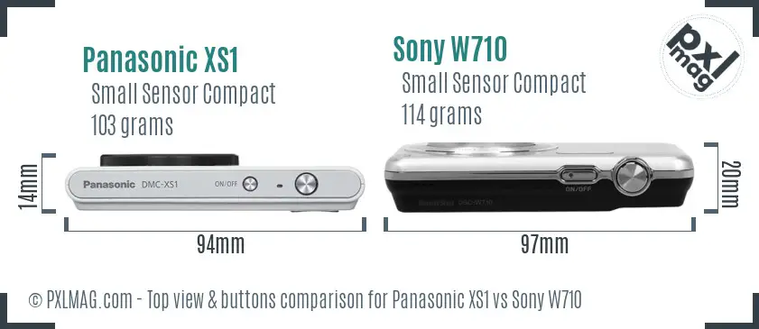 Panasonic XS1 vs Sony W710 top view buttons comparison