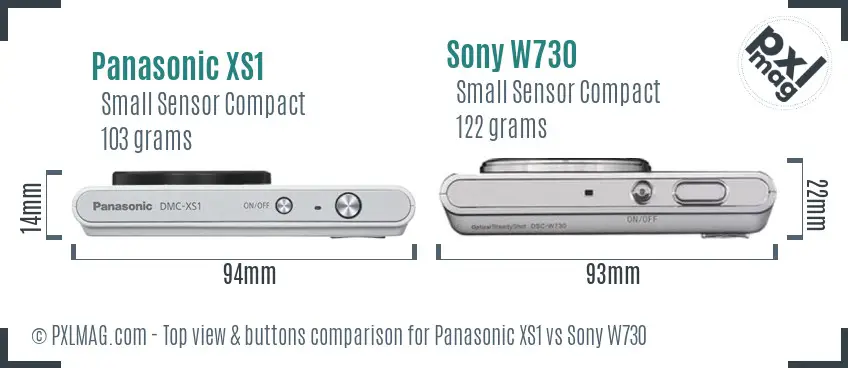 Panasonic XS1 vs Sony W730 top view buttons comparison Panasonic XS1 vs Sony W730 top view buttons comparison