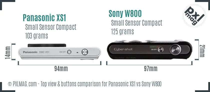 Panasonic XS1 vs Sony W800 top view buttons comparison