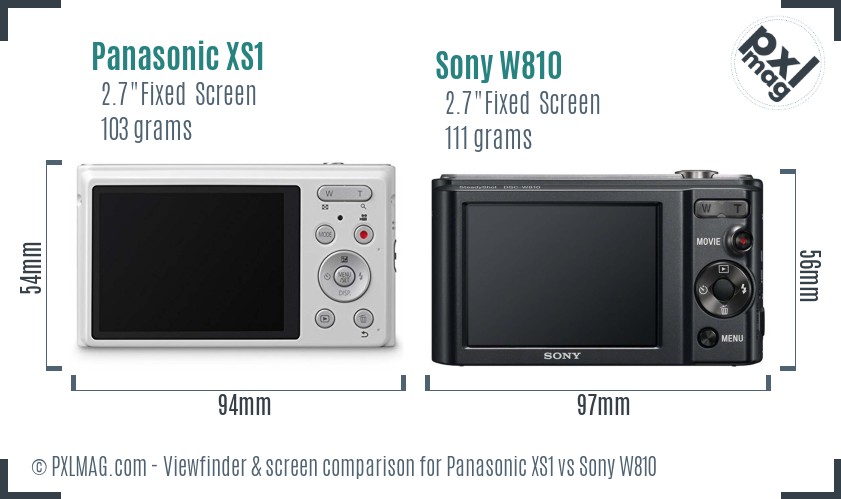 Panasonic XS1 vs Sony W810 Screen and Viewfinder comparison