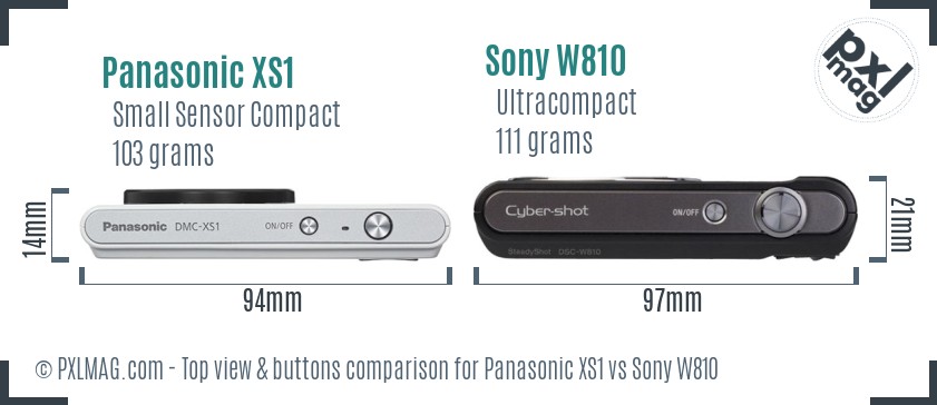 Panasonic XS1 vs Sony W810 top view buttons comparison