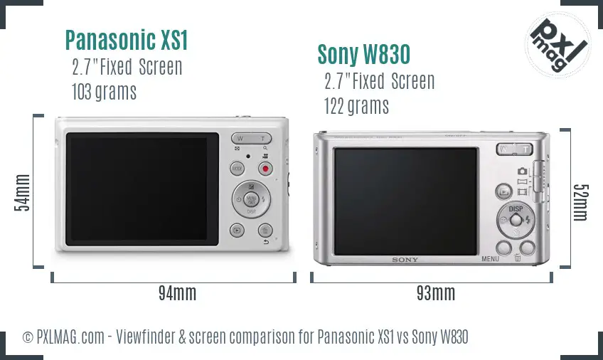 Panasonic XS1 vs Sony W830 Screen and Viewfinder comparison