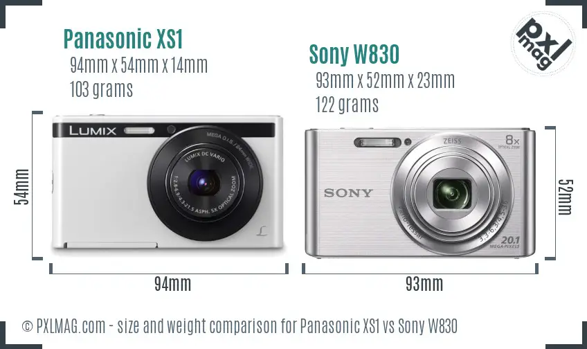 Panasonic XS1 vs Sony W830 size comparison