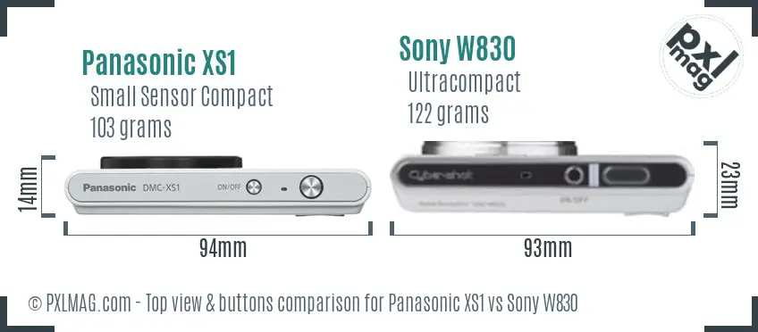 Panasonic XS1 vs Sony W830 top view buttons comparison