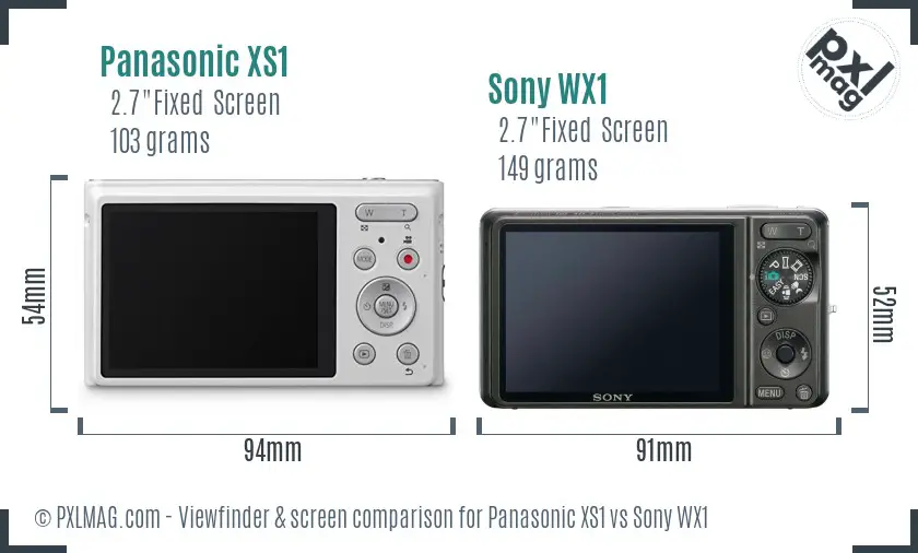 Panasonic XS1 vs Sony WX1 Screen and Viewfinder comparison