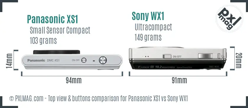 Panasonic XS1 vs Sony WX1 top view buttons comparison