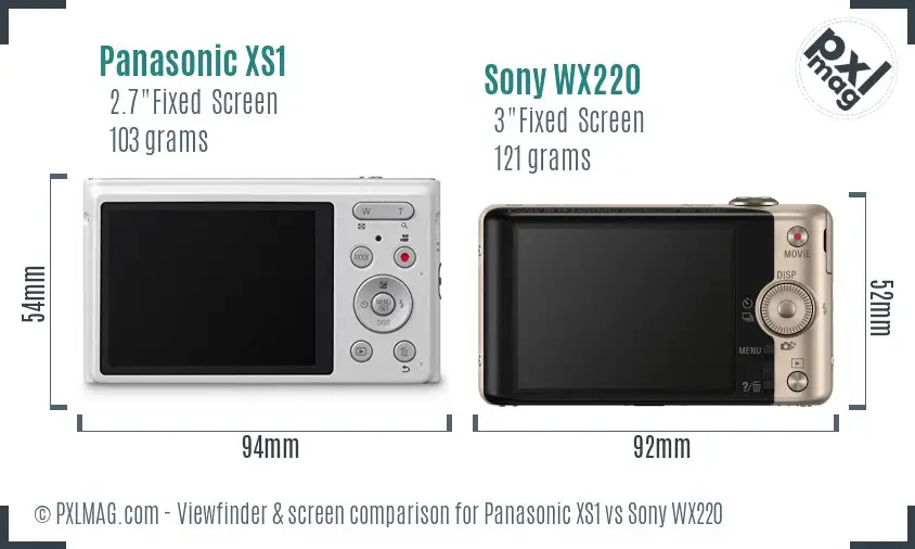 Panasonic XS1 vs Sony WX220 Screen and Viewfinder comparison