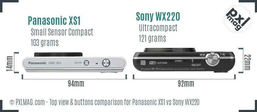 Panasonic XS1 vs Sony WX220 top view buttons comparison