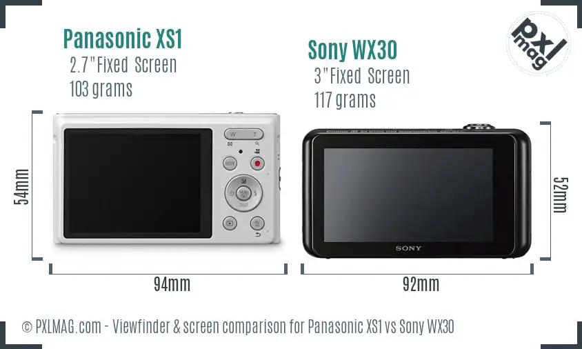 Panasonic XS1 vs Sony WX30 Screen and Viewfinder comparison Panasonic XS1 vs Sony WX30 Screen and Viewfinder comparison