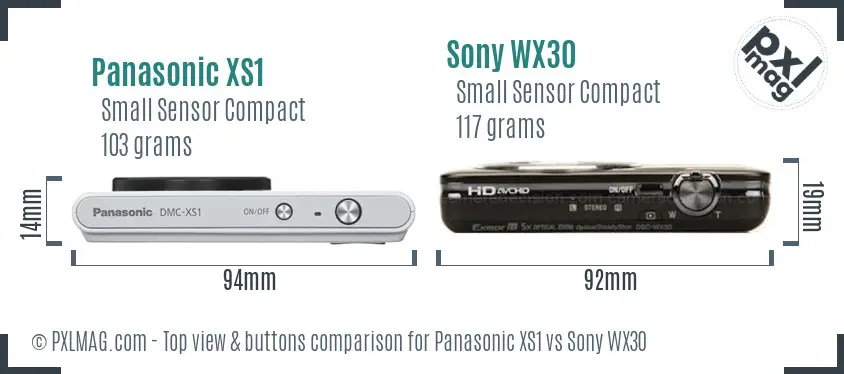 Panasonic XS1 vs Sony WX30 top view buttons comparison Panasonic XS1 vs Sony WX30 top view buttons comparison