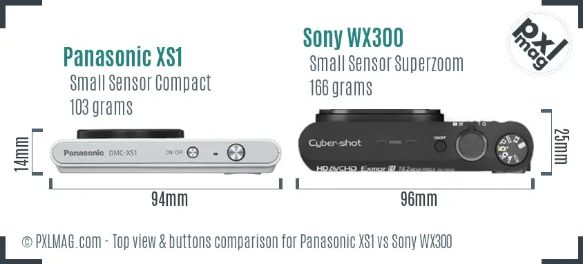 Panasonic XS1 vs Sony WX300 top view buttons comparison