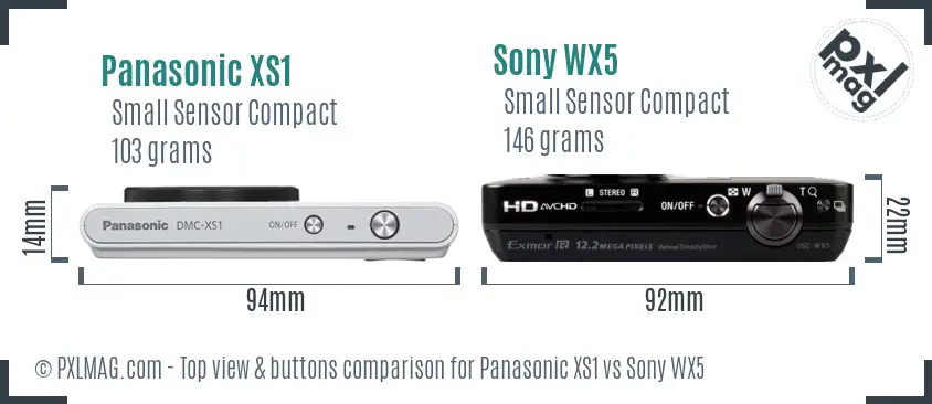 Panasonic XS1 vs Sony WX5 top view buttons comparison