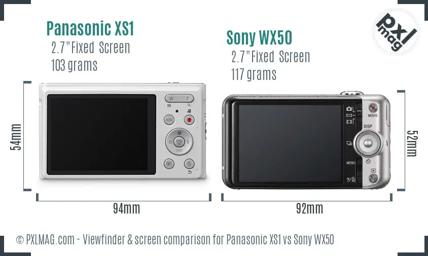 Panasonic XS1 vs Sony WX50 Screen and Viewfinder comparison