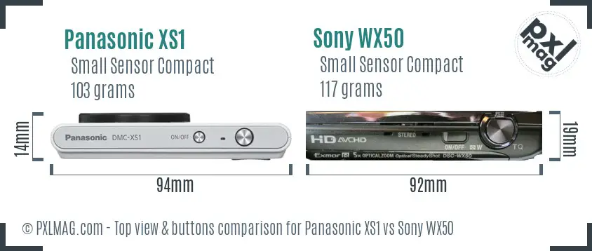 Panasonic XS1 vs Sony WX50 top view buttons comparison