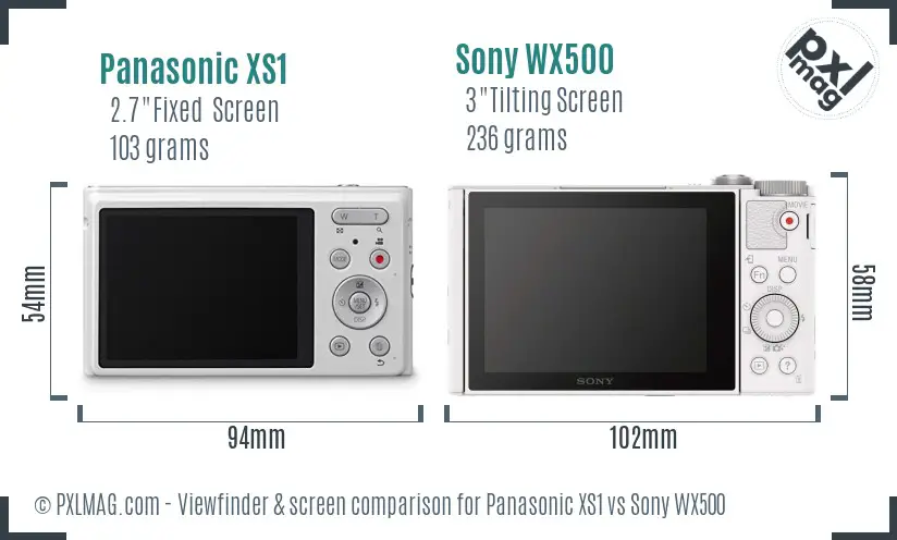 Panasonic XS1 vs Sony WX500 Screen and Viewfinder comparison