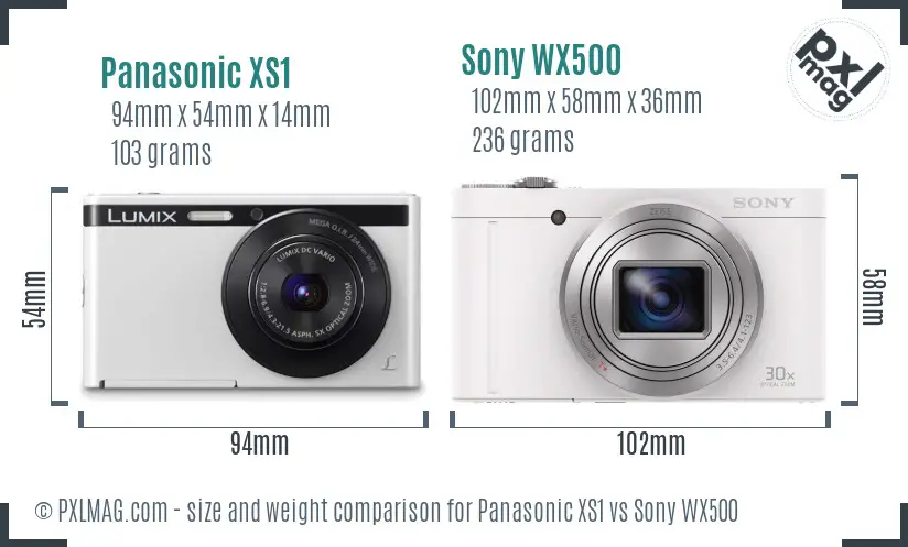 Panasonic XS1 vs Sony WX500 size comparison Panasonic XS1 vs Sony WX500 size comparison