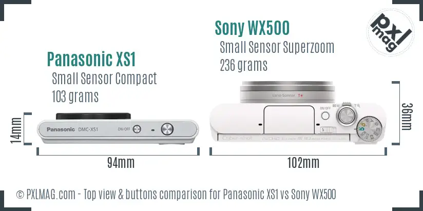 Panasonic XS1 vs Sony WX500 top view buttons comparison
