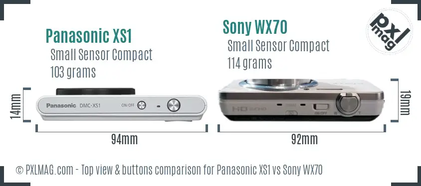 Panasonic XS1 vs Sony WX70 top view buttons comparison Panasonic XS1 vs Sony WX70 top view buttons comparison