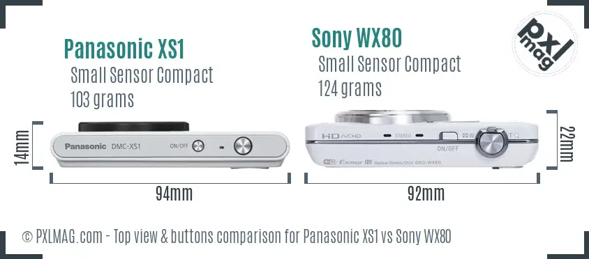 Panasonic XS1 vs Sony WX80 top view buttons comparison Panasonic XS1 vs Sony WX80 top view buttons comparison