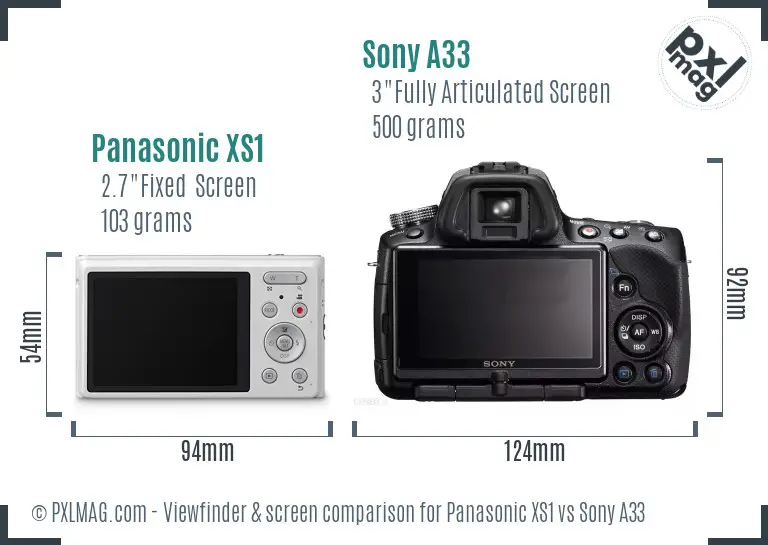 Panasonic XS1 vs Sony A33 Screen and Viewfinder comparison