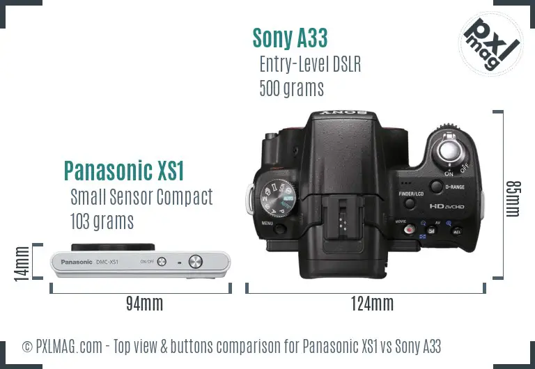 Panasonic XS1 vs Sony A33 top view buttons comparison