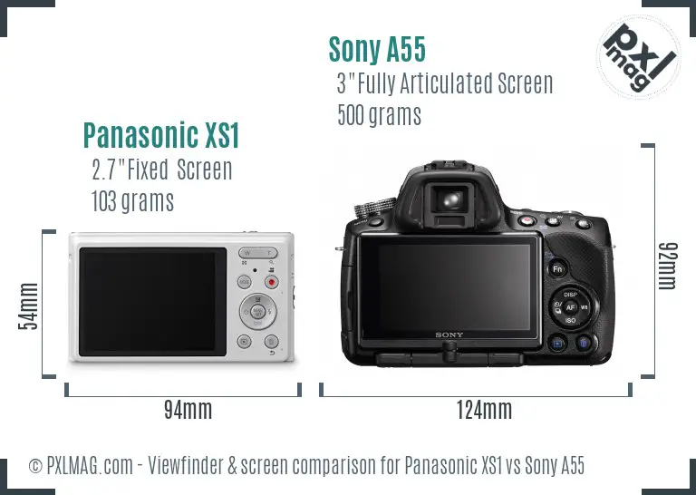 Panasonic XS1 vs Sony A55 Screen and Viewfinder comparison