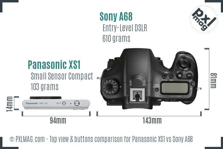 Panasonic XS1 vs Sony A68 top view buttons comparison Panasonic XS1 vs Sony A68 top view buttons comparison