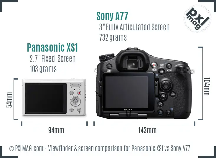 Panasonic XS1 vs Sony A77 Screen and Viewfinder comparison Panasonic XS1 vs Sony A77 Screen and Viewfinder comparison